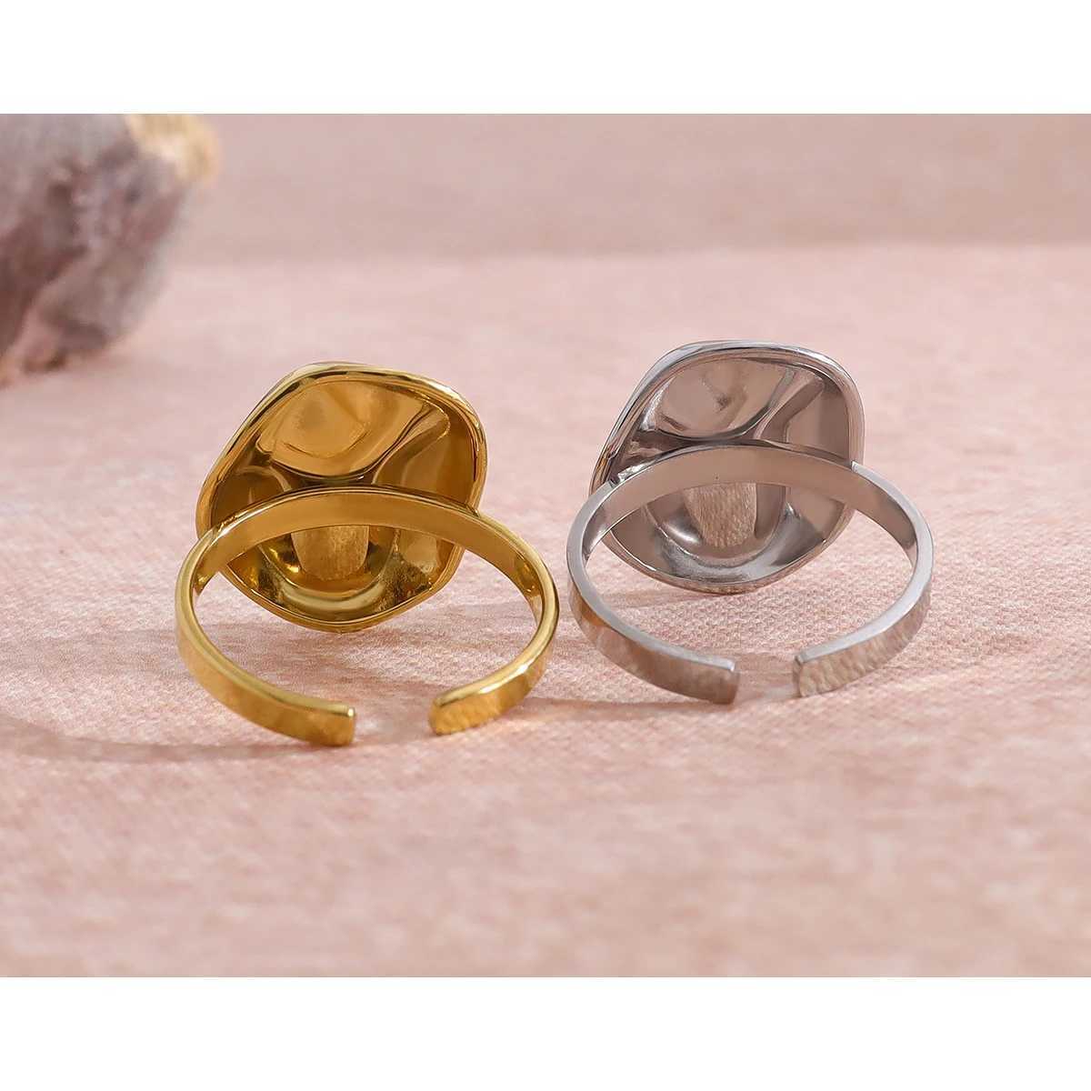 YACHAN 18K Gold Plated Irregular Stainless Steel Rings for Women Vintage Trend Individual Tarnish Free Jewelry M251215