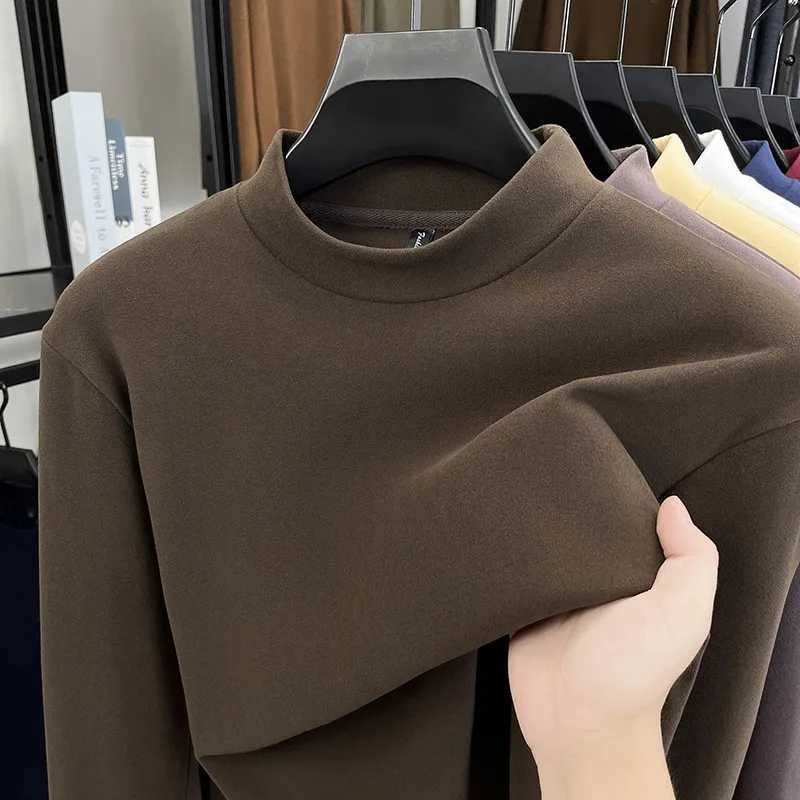Men Velvet Warm Tops Thermal Underwear Tops Half-high Collar Long-sleeved Bottoming Shirt Fleece Pullover Autumn Elasticity Tee G251215