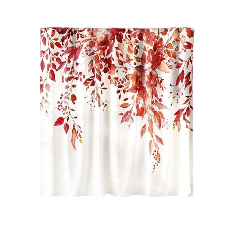 YL-37966 Watercolor Floral Leaf Print Shower Curtain, No-Drill Toilet Polyester Partition, Waterproof Bathroom Decoration