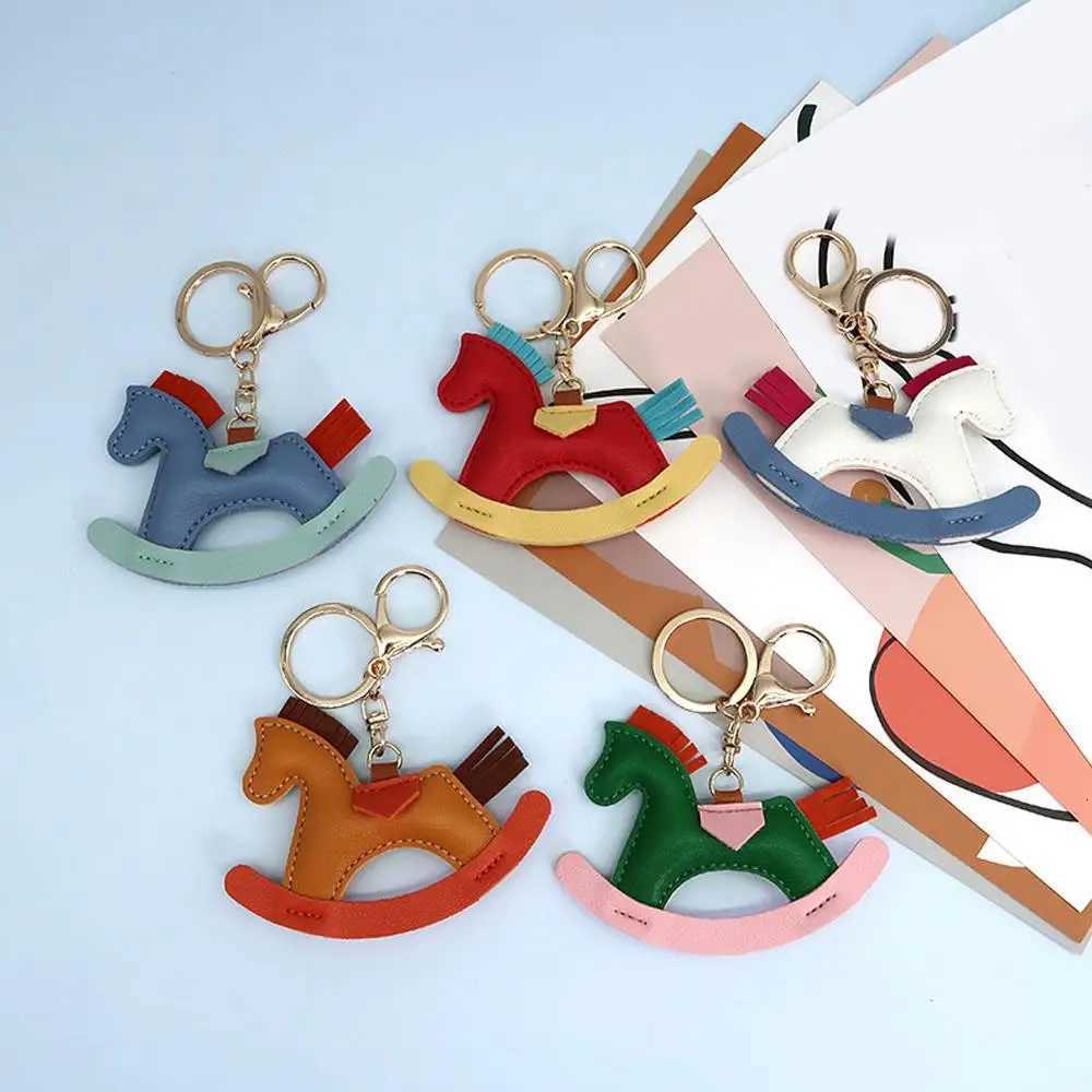 Womens Bag Charm Decoration Cartoon Rocking Wooden Horse Womens Leather Charm Bag Charm Key Chain Cute Bag Accessories Gifts M251215