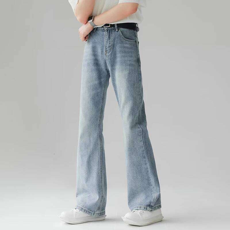 Men Comfortable Baggy Commute Jeans Male Fashion Casual Bell Bottom Pants Korean Simple Vintage Straight Denim Trousers C251215