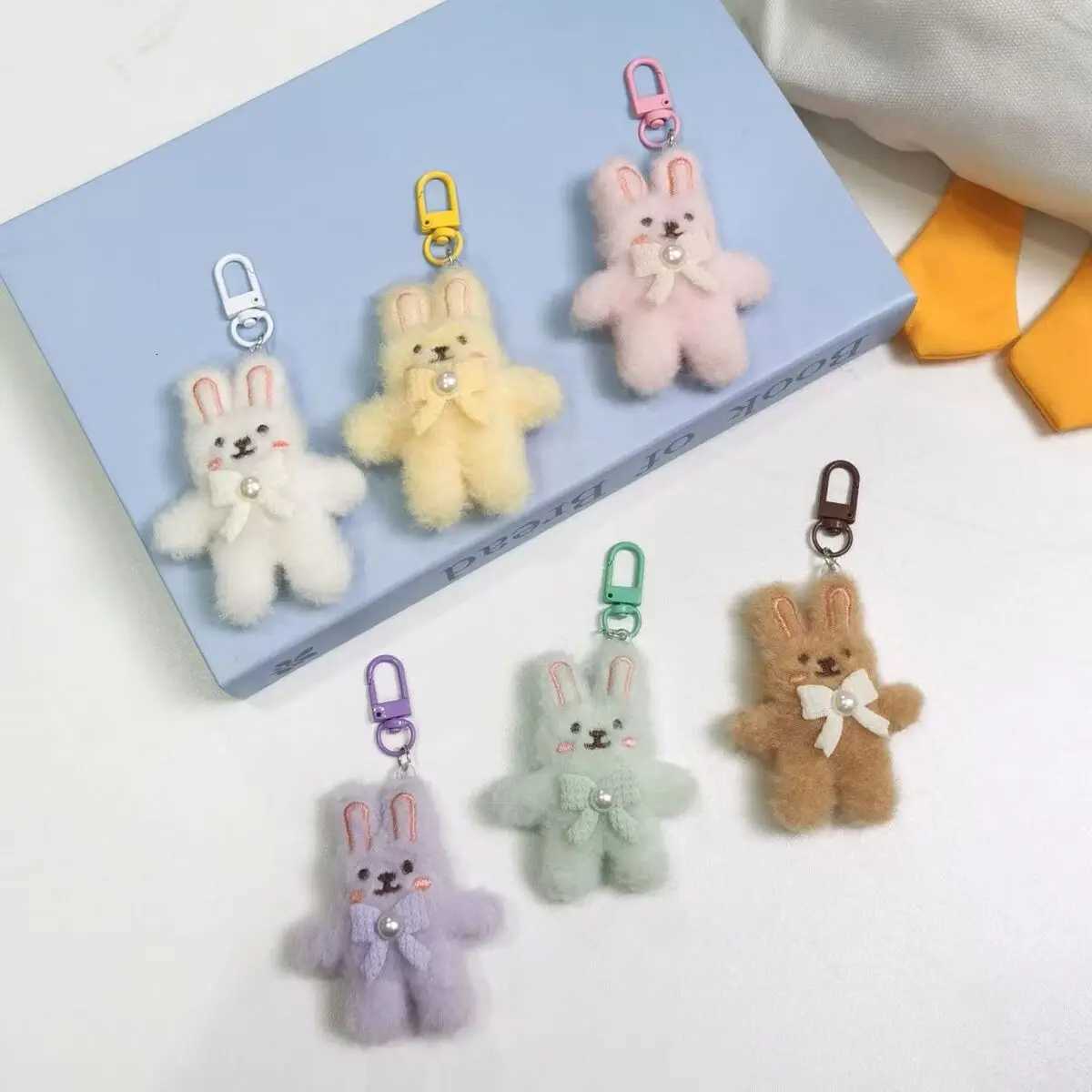 Bowknot Rabbit Plush Pendant Cartoon Bunny Keychain Soft Stuffed Doll Car Key Ring Backpack Bag Decoration M251215