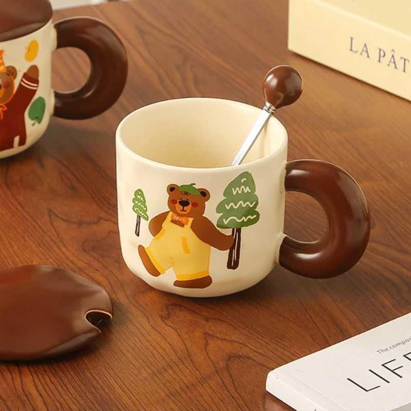 Ceramic g with Lid Spoon At He Off Cute Cartoon Bear Water Cup Decoration He Coffee Cup H251215