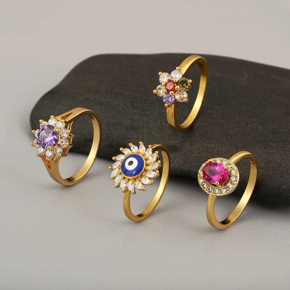 Nidin New Fashion 3 Styles Flower Shape Shiny Crystal Zircon Rings For Women Elegant Aesthetic Finger Jewelry Wedding Gifts M251215