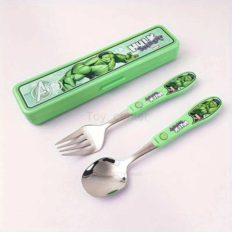 Disney Childrens Cutlery Set Hulk Spoon Fork Kids Stainless Steel Creative Cartoon Cutlery Portable Anime Figures Cutlery Set H251215