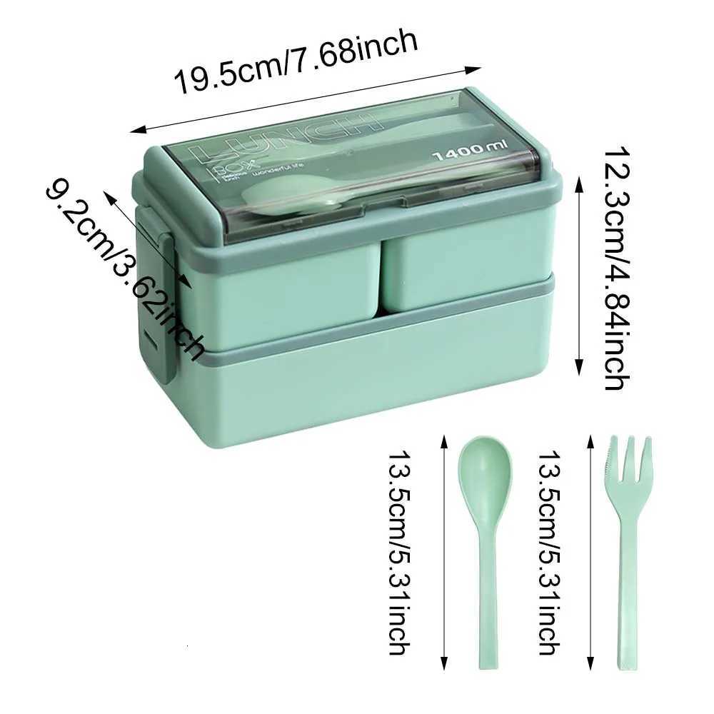 Double layered lunch box with fork and spoon stackable suitable for microwave heating suitable for students and off worker H251213