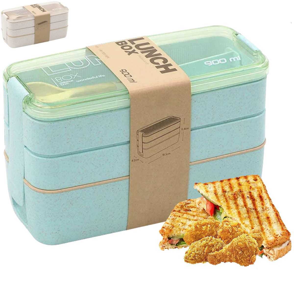 3 Layer Bento Lunch Box Wheat Straw Food Storage Box Adts Kid High Capacity Food Containers Portable Leakproof Off Camping H251213