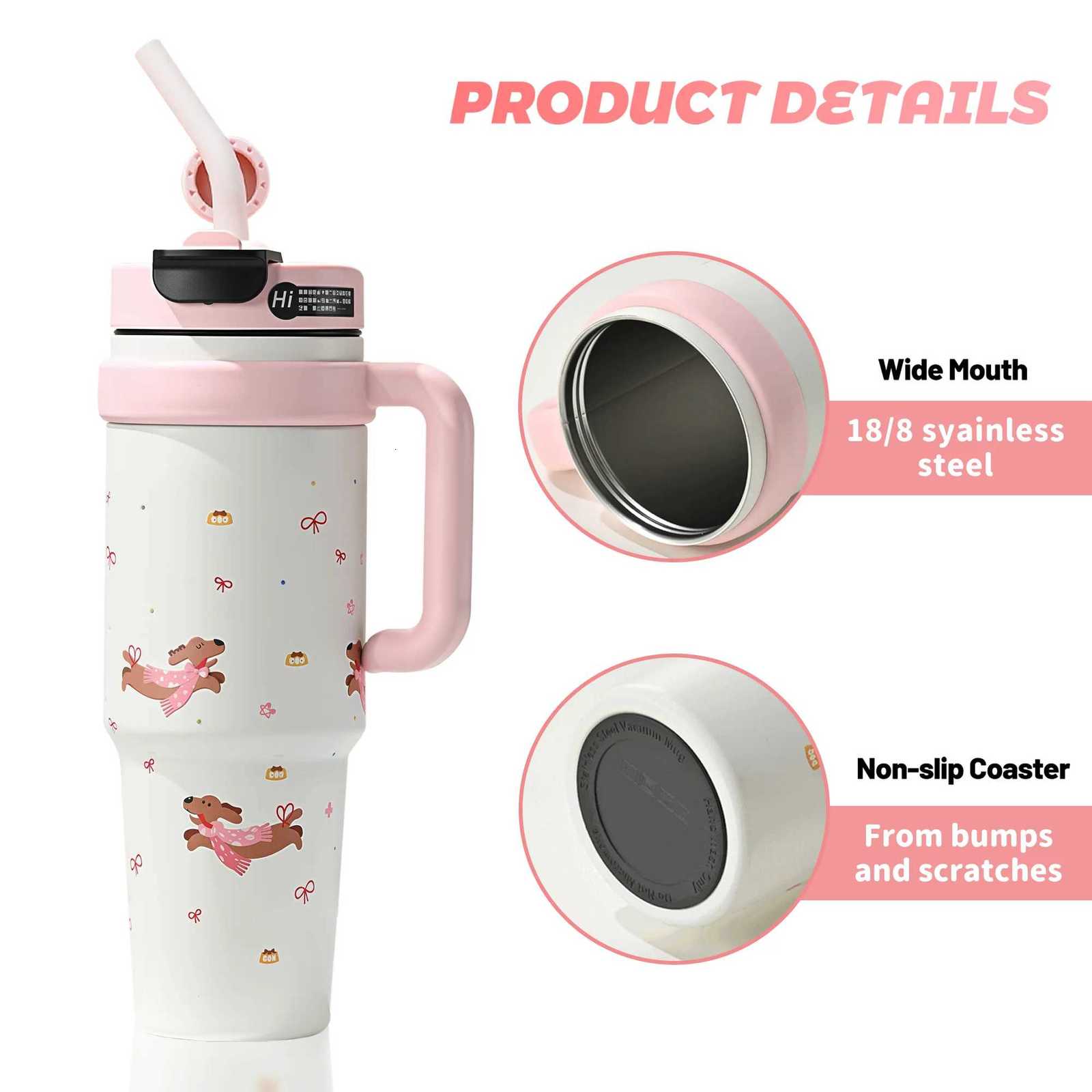 1PCS 32oz Insulated Tumbler With Handle And Lid Straws Stainless Steel Travel Coffee Cup Holder Friendly Metal Water Bottle Ke H251215