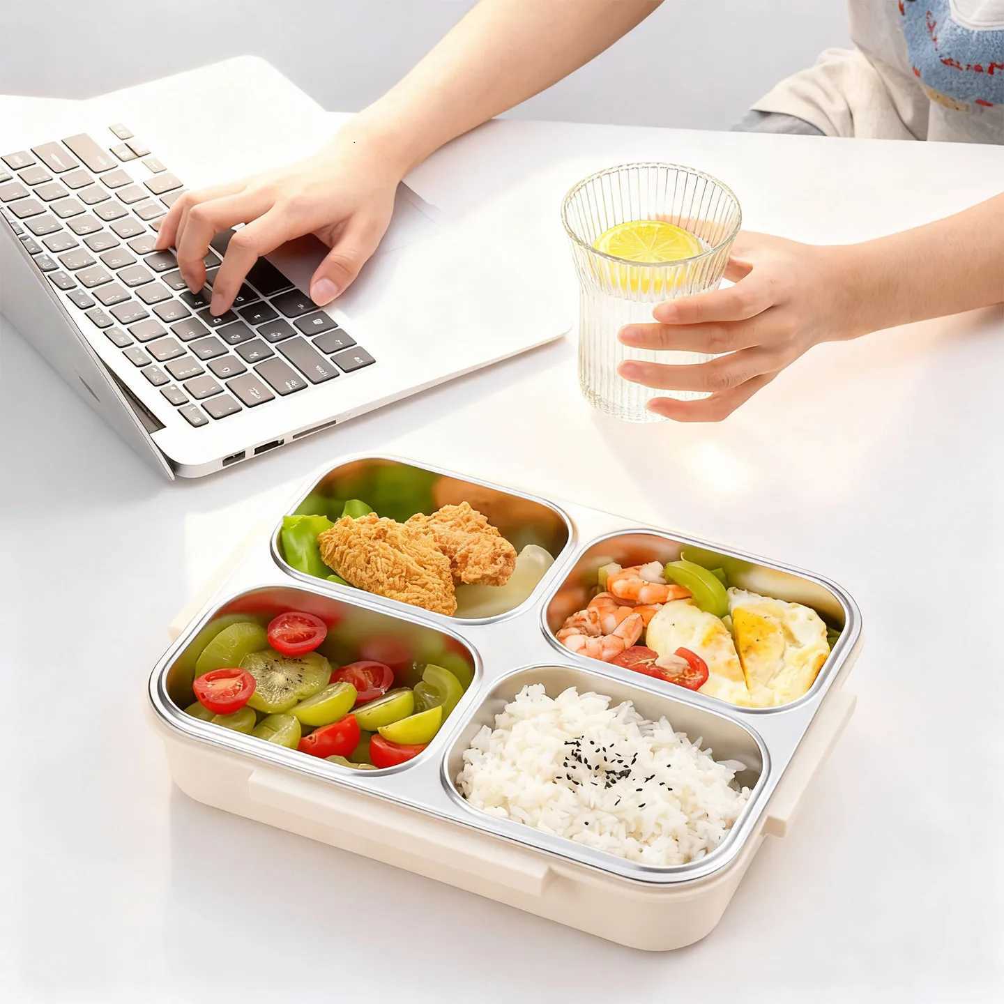 304 Stainless Steel Bento Lunch Box With 2/3/4 Cpartments Microwave Safe Portable Leak-proof Food Container For Kids Students H251213