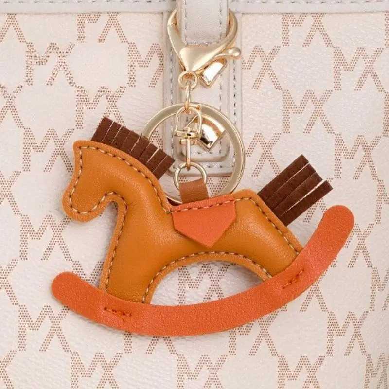 Womens Bag Charm Decoration Cartoon Rocking Wooden Horse Womens Leather Charm Bag Charm Key Chain Cute Bag Accessories Gifts M251215