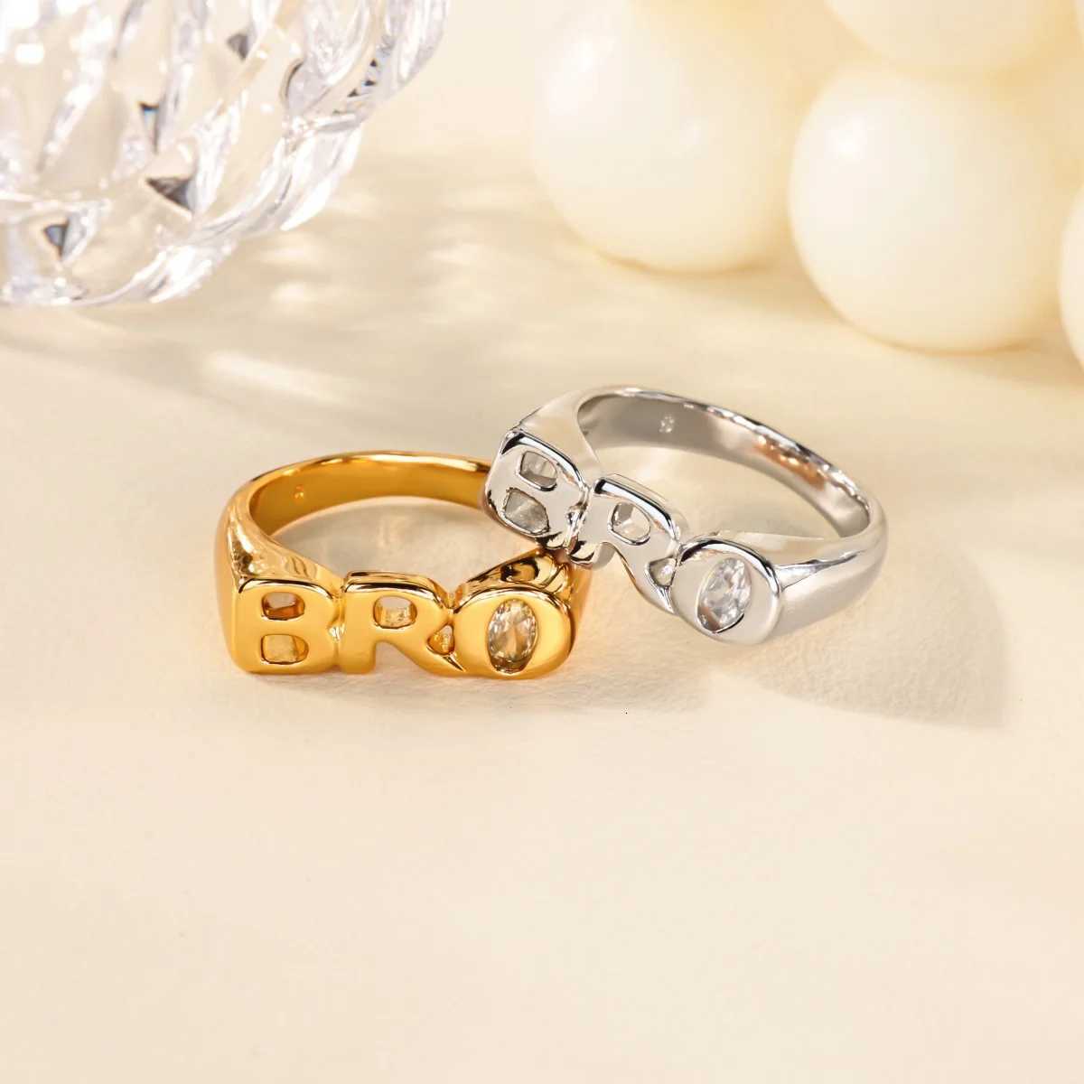 BRO Letter Rings for Women Men Waterproof Stainless Steel Ring Unisex Statement Hip-hop Punk Rock Jewelry Daily Accessory 2025 M251215
