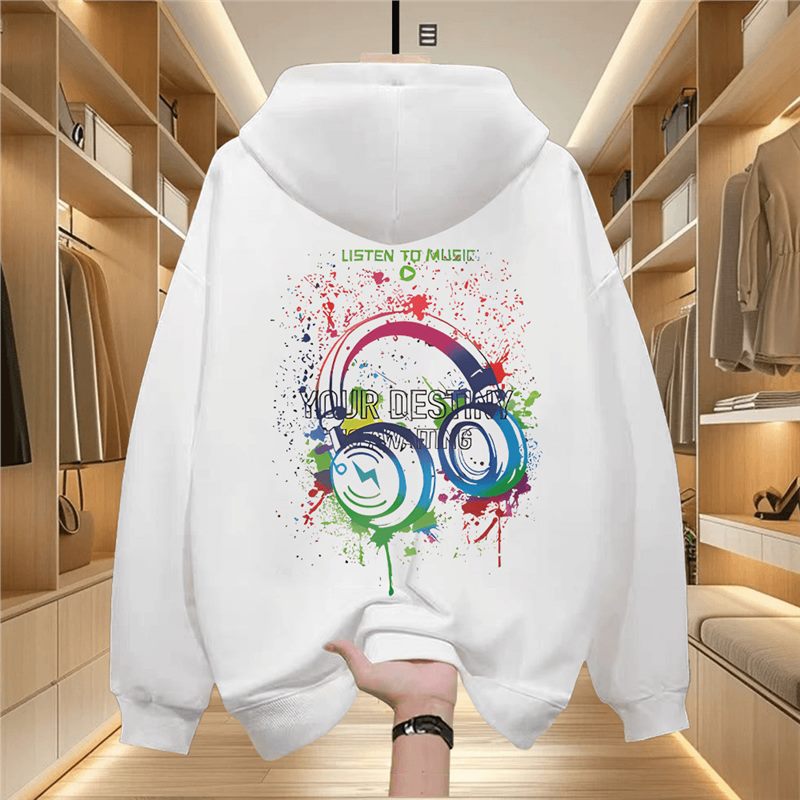 2025 Chinese Trend Men's Fleece-Lined Loose Hooded American Style Hoodie