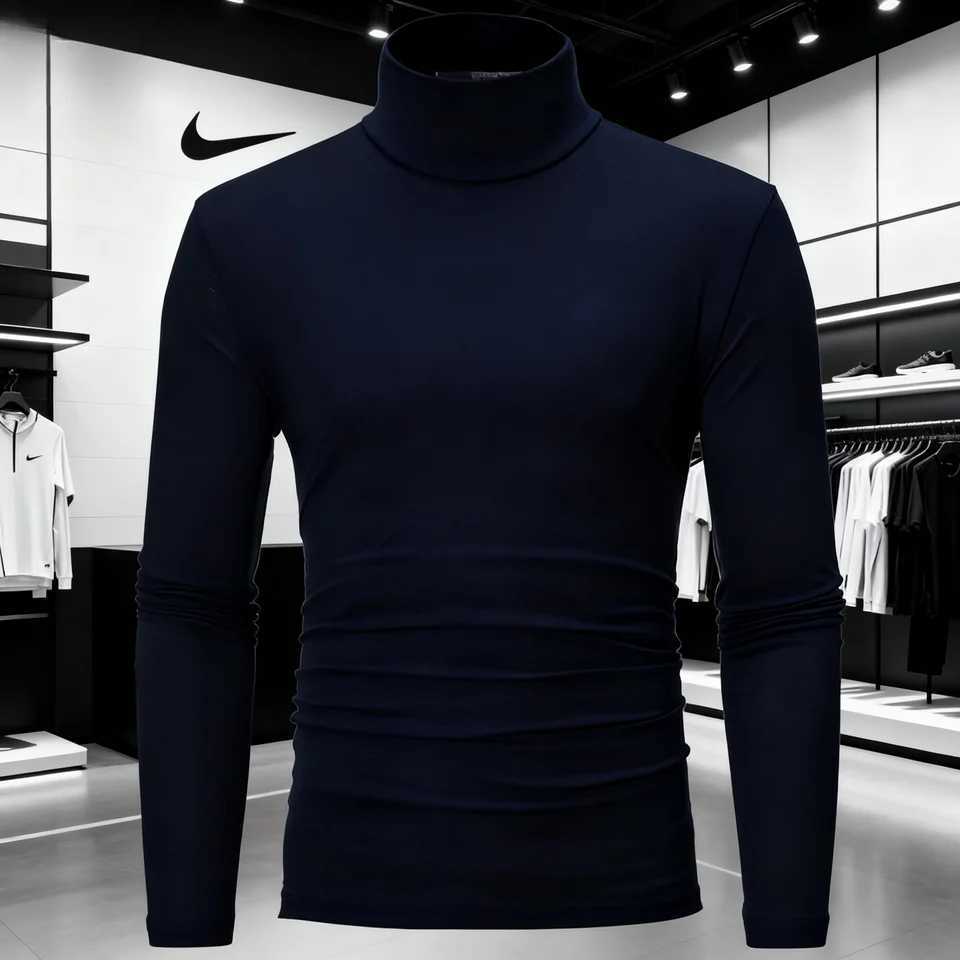 2025 Autumn Winter Mens High Neck T-shirt Slim Fit Fashion High Elastic Long Sleeve Cotton Casual Breathable Apparel Pullover G251215