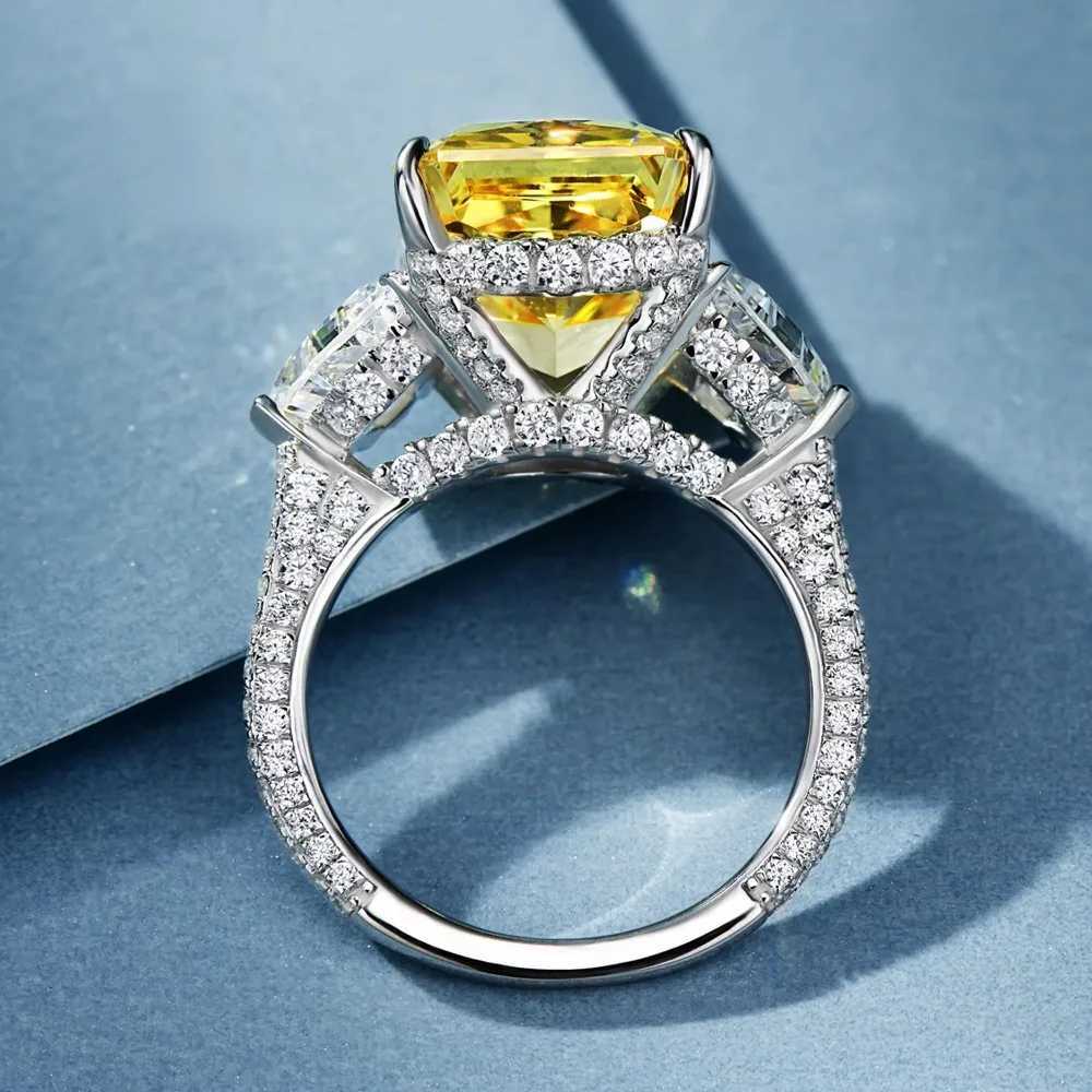 Luxury Yellow Gemstone Cz Diamond Rings 925 Silver Rhodium Plated Zircon Fine Jewelry Ring Women M251215