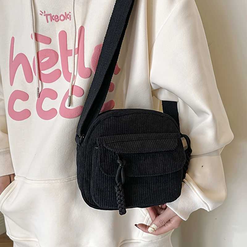 Korean Harajuku Messenger Bags Corduroy Womens Small Shoulder Bag Teenager Girl Crossbody Bag Cute Tote Student BolsaT251215