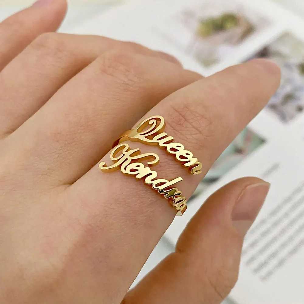 Personalized Adjustable Name Ring for Women Custom 2 Name Gold Stainless Steel Ring Tendy Jewelry Wedding Gift For Her M251215