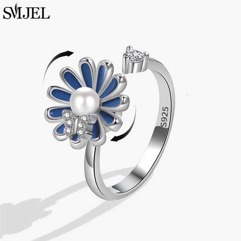 Ethnic Fashion Daisy Flower Anxiety Ring Adjustable Women Girls Worry Stress Relief Jewelry Spinning Fidget Rings Party Gifts M251215