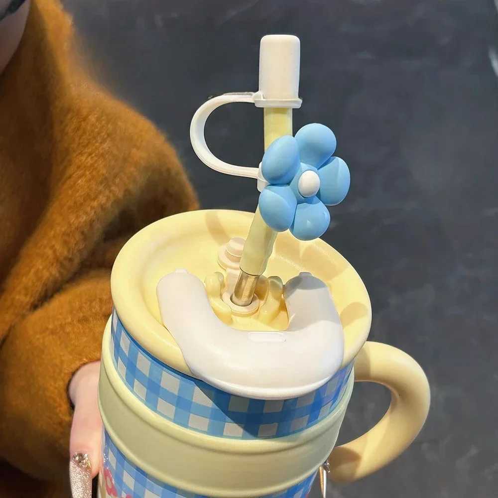 New 1200ML 316 Ceramic Inner Insulated Cup King Cup Double Drinking Straw Water Cup Womens High Beauty Water Cup H251215