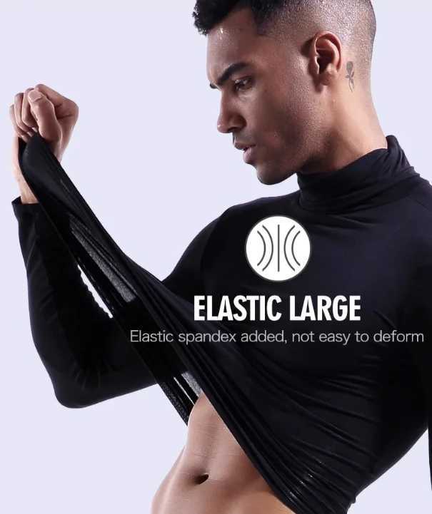 Mens Modal Underwear Backing Shirt Slim and Slim Large Elastic facial mask T Long Sleeve High Collar Milk Silk Slip Top G251215