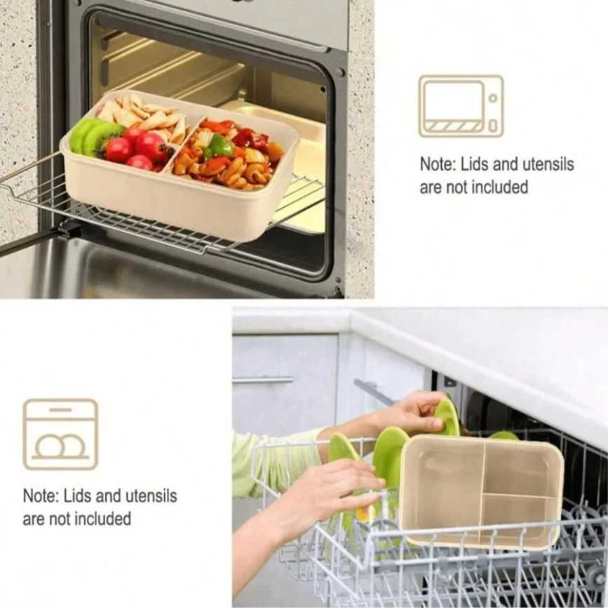 Set bento box for adts 3 cpartments can be placed in microwave and dishwasher with knife fork spoon and chopsticks H251213