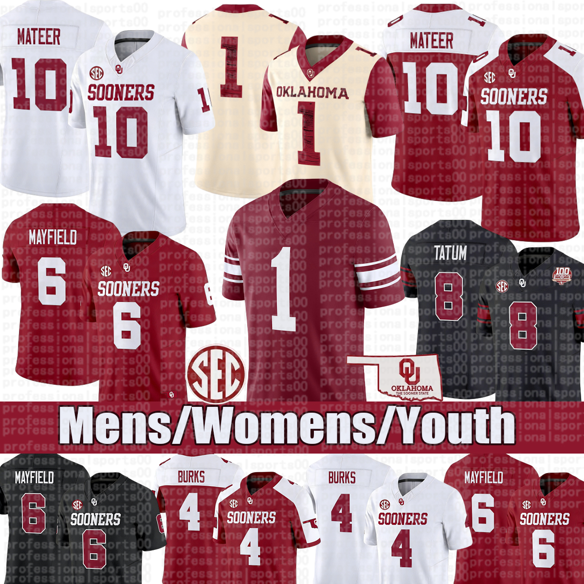 Oklahoma Sooners Football Jersey #1 Murray #6 Mayfeld #14 Bradford #28 Peterson #44 Bosworth Football Jerseys