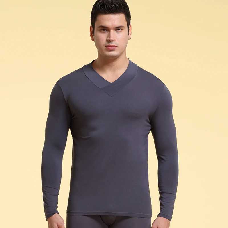 Mens Autumn High-Neck Thermal Underwear Thin Base Layer Shirt Slim Fit Modal Top for Autumn and Winter G251215