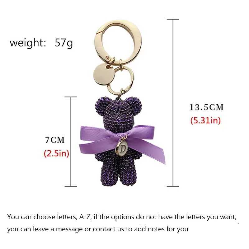 Jewelry RhinESTones Bear Car Key Chain Customizable Letters Big Button Key Chains Bag Pendant Doll Party Gifts for Women M251215