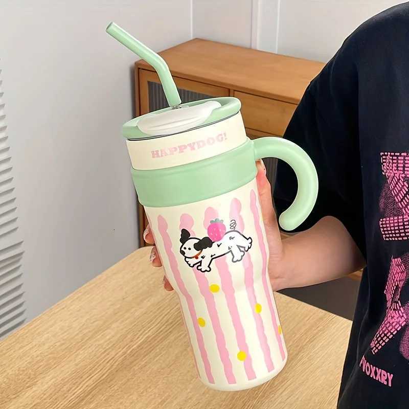 12L Cute Cat Thermos Cup SUS316 Outdoor Travel Portable Large Capacity Ice Cup Car Cup with Handle Straw as a Birthday Gift H251215