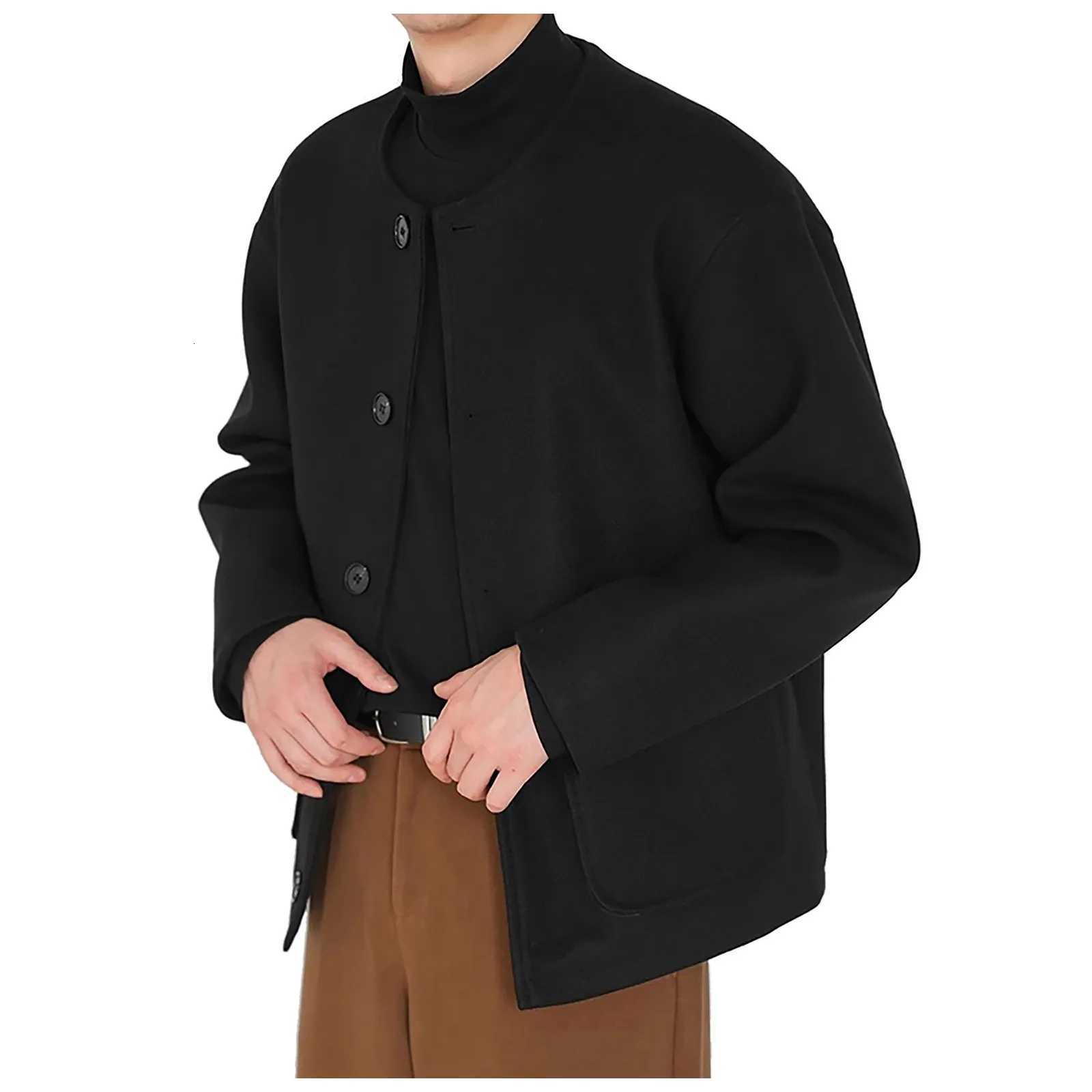 MenS Casual Jacket Design Collarless Loose Silhouette Woolen Solid Color Jacket Windbreaker MenS Jacket H251215 - view 5