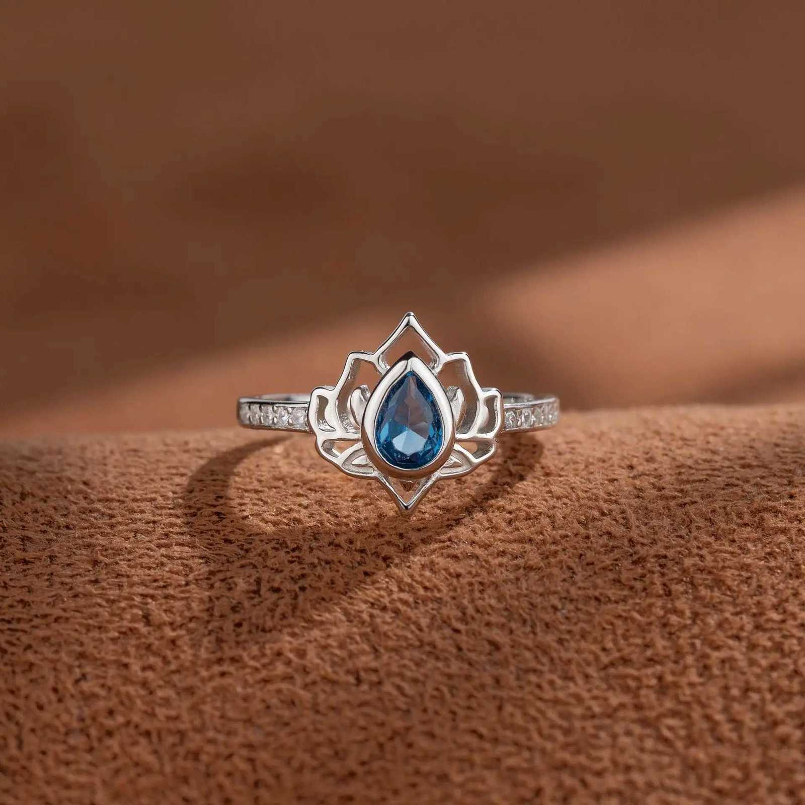 YILUOCD 925 Sterling Silver Vintage Lotus Rings for Women Simple Flower Colorful CZ Adjustable Ring Female Party Jewelry Gift M251215