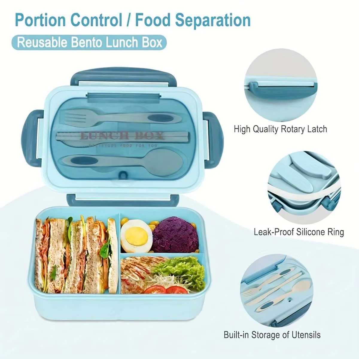 Bento Lunch Box Leak-proof Food Container With Tableware Microwave-Safe Lunch Box With 3 Cpartments For School Off Outdoor H251213