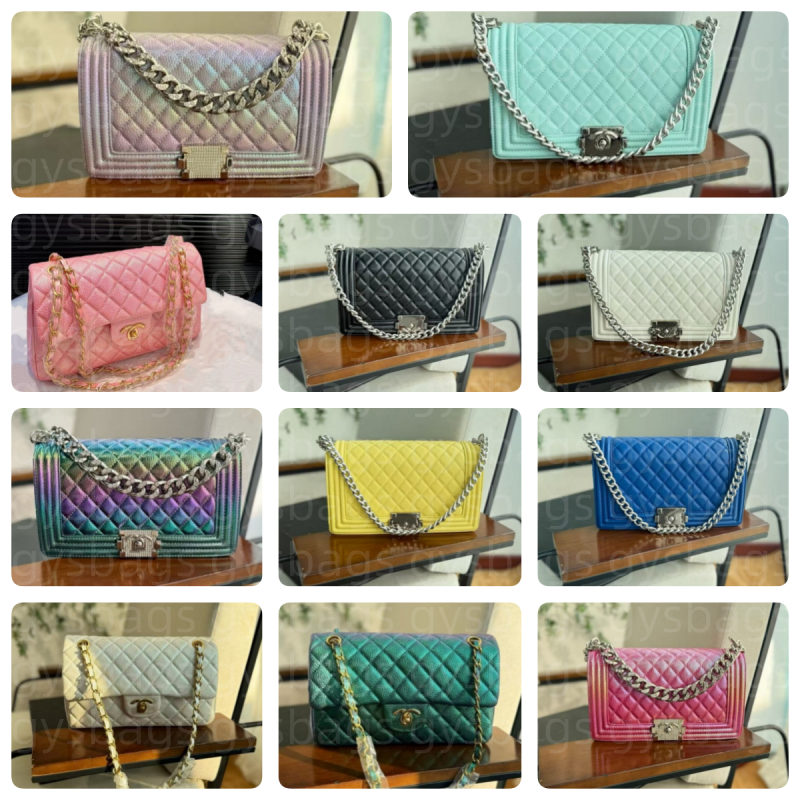 2025 Designer One Shoulder Crossbody Bag Fashion Rainbow Gradient Makeup Banquet Bag Diamond Pattern Letter Chain Bag Commuter Shopping Date Multifunctional Bags