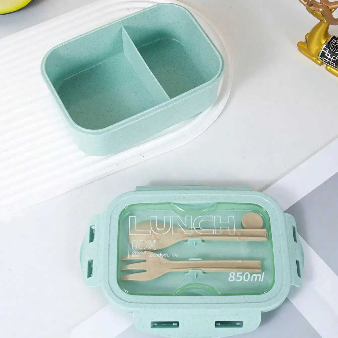 1pc lunch box lunch box off workers day solid color square shaped sed with tableware microwave oven meal box H251213