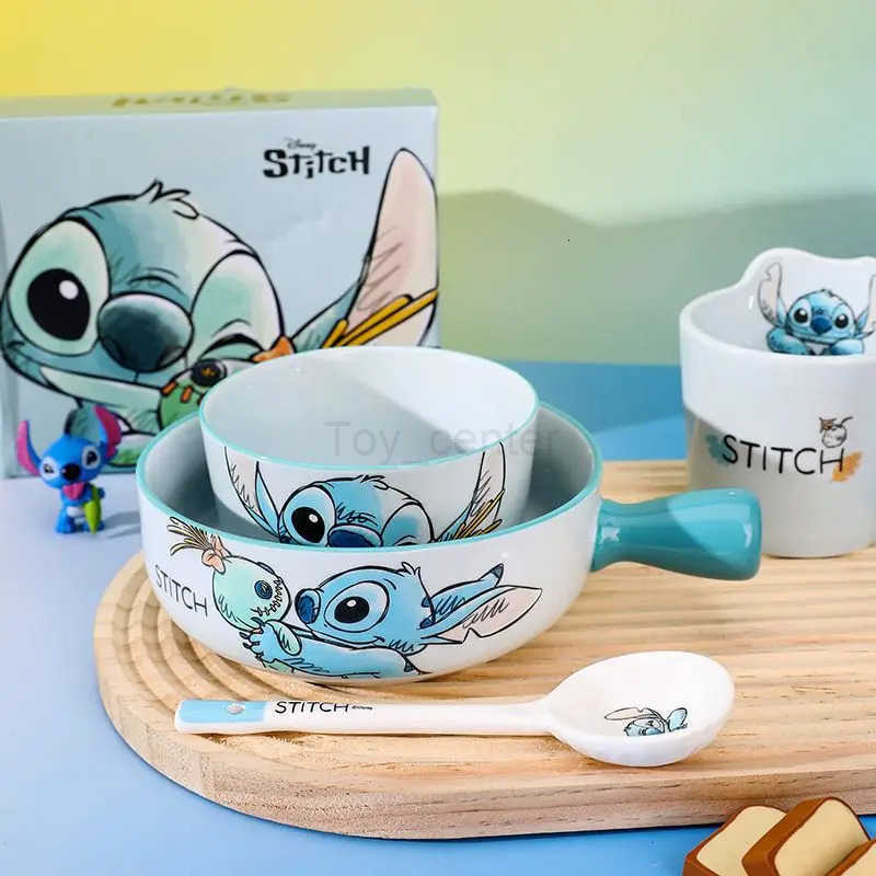 Disney Stitch ceramic tableware set cute anime mug bowl spoon chopsticks water cup personality gift box birthday gift kawaii H251215