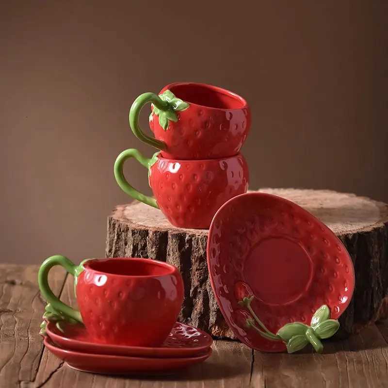 Creative Three-dimensional Fruity Strawberry Ceramic Tea Cup Exquisite Red Strawberry Coffee Cup Simple Afternoon Tea Milk g H251215