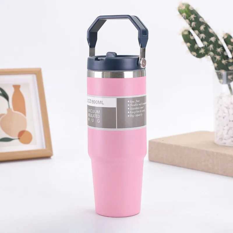 30oz Large Capacity Portable Car Cup Stainless Steel Thermos Cup with Straw Handle Travel Sports Water Bottle Vacuum Flask H251215