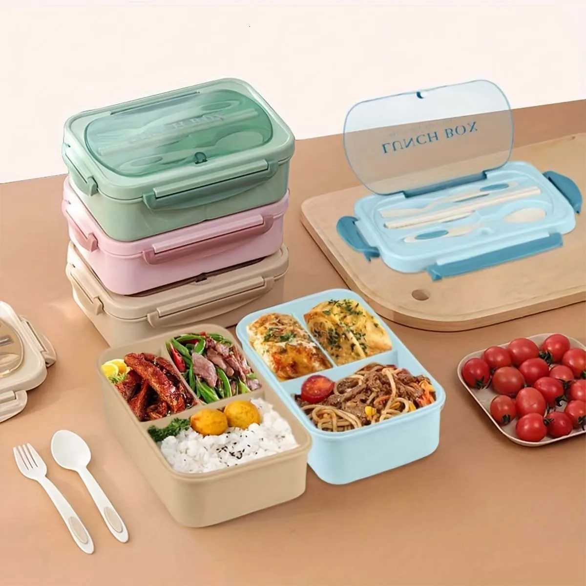 Bento Lunch Box Leak-proof Food Container With Tableware Microwave-Safe Lunch Box With 3 Cpartments For School Off Outdoor H251213