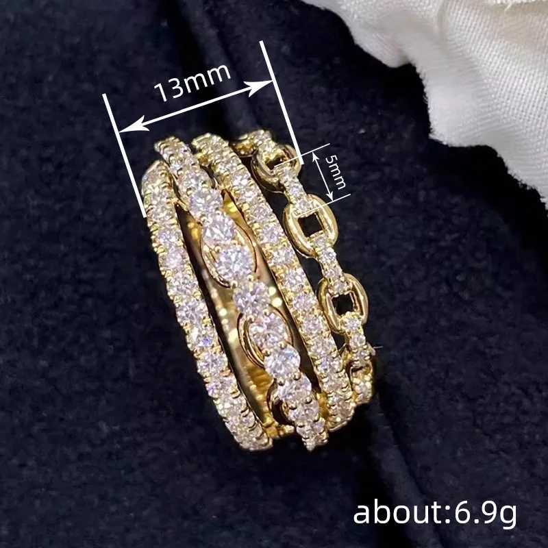 Huitan Multi-layers Design Lady Rings Gold Color Inlaid Shiny CZ Trendy Luxury Accessories Jewelry for Wedding Party Anniversary M251215