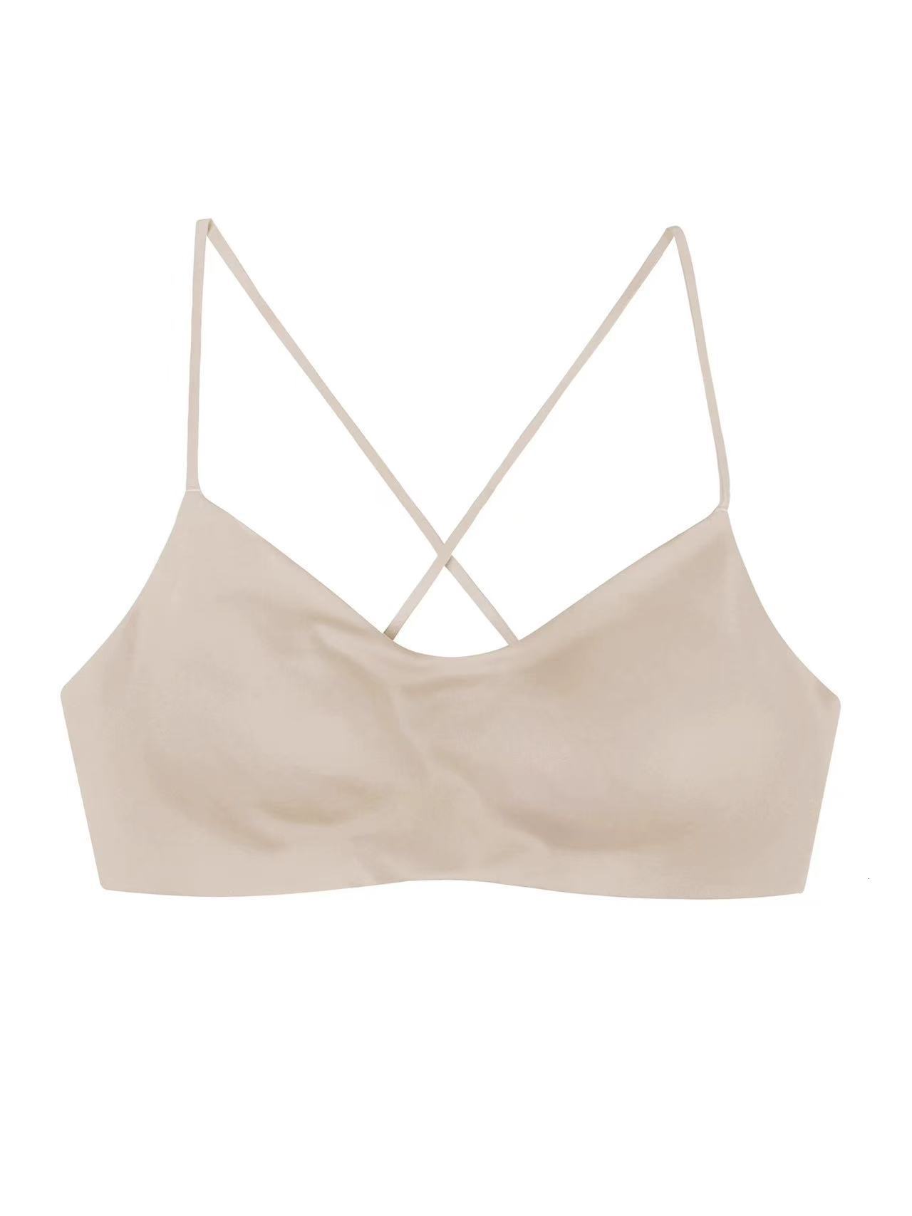 White T NonSeeThrough Foundation Liquid Thin Strap Cross Seamless Beauty Back Bra for Women Autumn Thin Small Chest PushUp Bra 210416