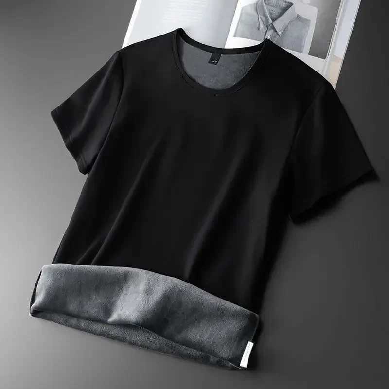 Winter Men Thermal Underwear T-shirt Fleece Thickened Short Sleeve Slim Round Neck Bottom Shirt Velvet Comfortable Top G251215