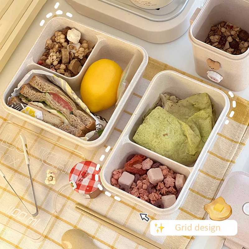 1100ML Lunch Box For Kids School Adts Off Wheat Straw Microwave Picnic Storage Portable Big Bento Box With Spoon Chopsticks H251213