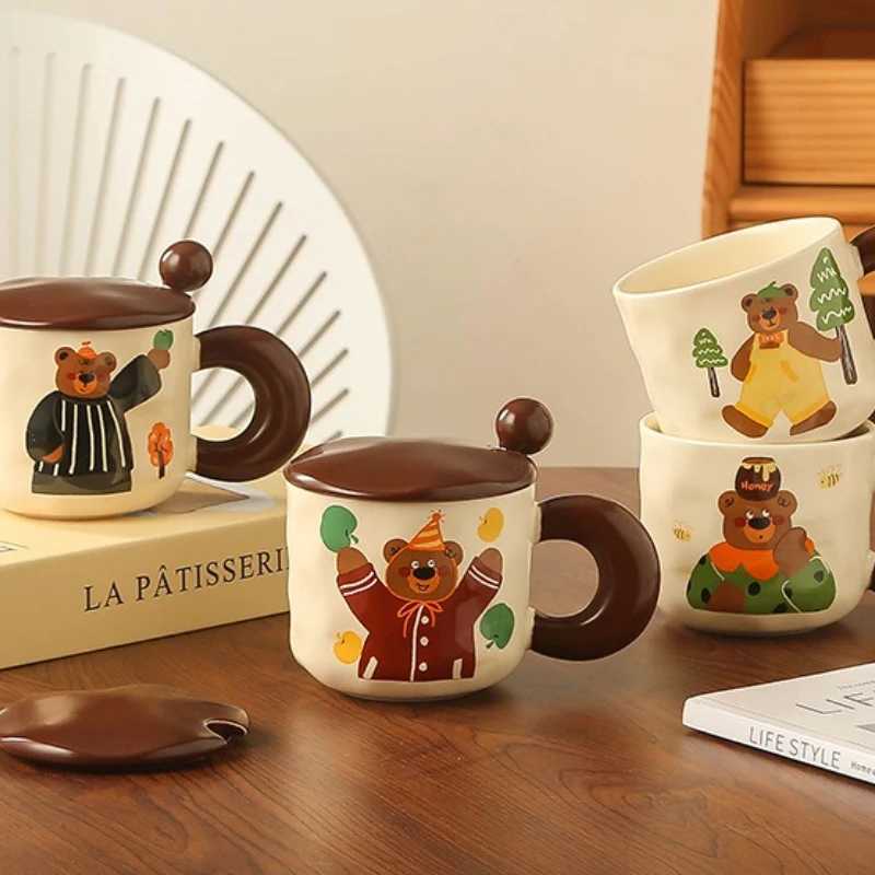 Ceramic g with Lid Spoon At He Off Cute Cartoon Bear Water Cup Decoration He Coffee Cup H251215