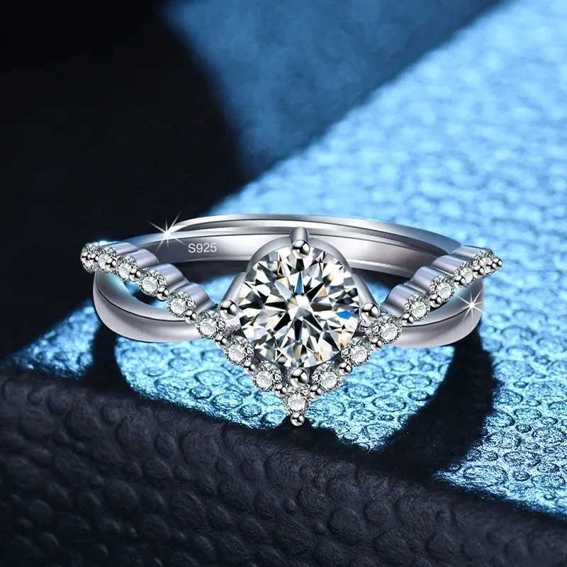 925 Sterling Silver Zircon Couple Ring Adjustable Open Heart-Shaped Men Women Eternal Wedding Anniversary Jewelry M251215