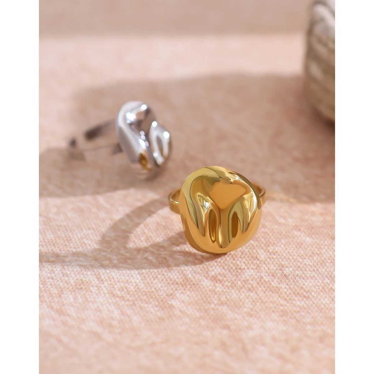 YACHAN 18K Gold Plated Irregular Stainless Steel Rings for Women Vintage Trend Individual Tarnish Free Jewelry M251215
