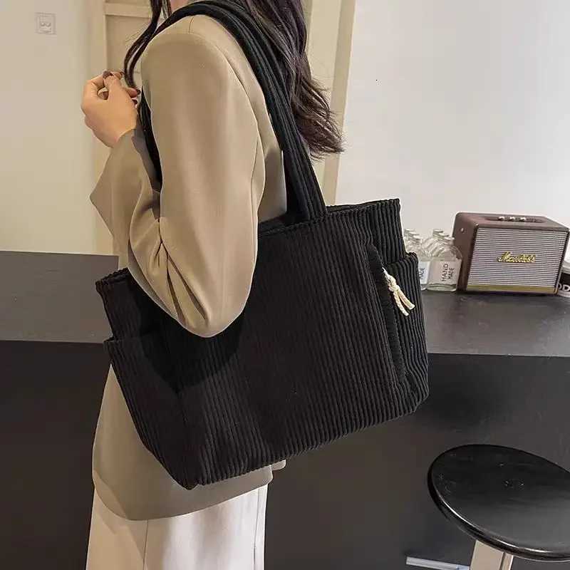 Corduroy Daily Handbag Fashionable Versatile Shoulder Bag for Women Multi-Compartment Zipper Closure Commute Womens Tote BagT251215