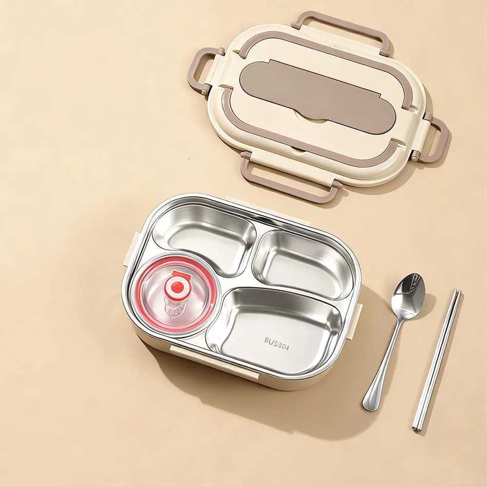 304 stainless steel bento box four cpartment dining box with soup bowl chopsticks and spoon suitable for off workers H251213