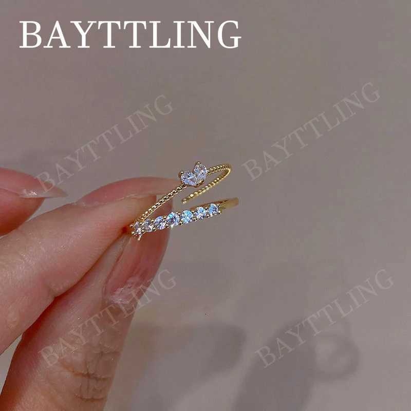 Charm 925 Sterling Silver/Gold Sparkling Heart Zircon Open Ring For Women Fashion Punk Party Gift Jewelry Christmas M251215