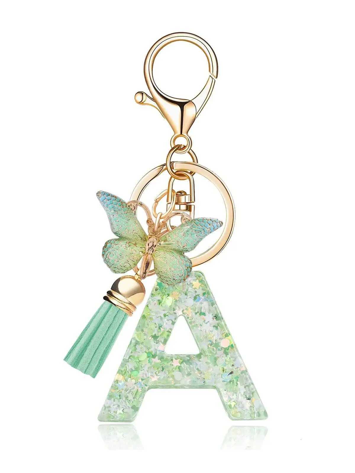 Personalized Resin Butterfly Keychain Letter Pendant Cute Gift for Women Bag Charm Car Key Accessory M251215