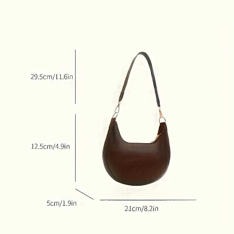 Vintage Tote Bag Retro Half Moon Pu Leather Handbag Shoulder Bags for Women Detachable Strap Zipper Closure Polyester LiningT251215
