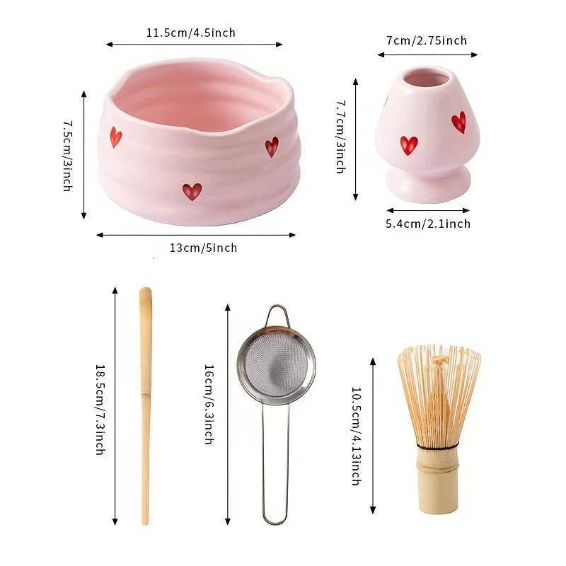 5pcs Decal Ceramic Matcha Set Cute Matcha Set Includes Matcha Bowl Matcha Whisk and Holder Bamboo Scoop Sifter H251215